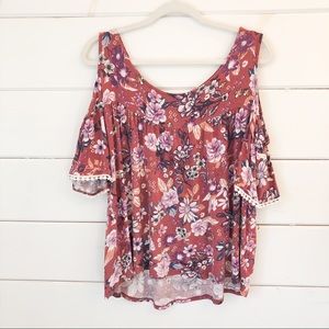 Gypsies & Moondust | Floral Cold Shoulder Blouse